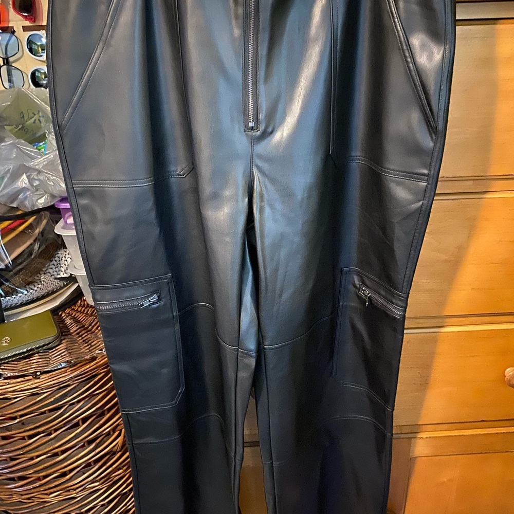 Women Black Faux Leather Pants